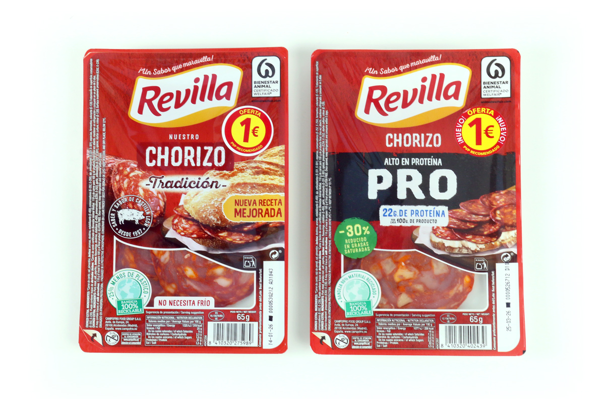 envases de chorizo Revilla tradicional y Pro