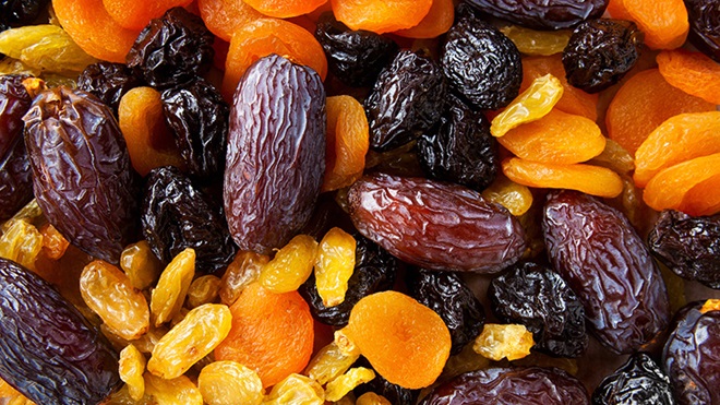 uvas pasas, orejones, dátiles y más frutas deshidratadas