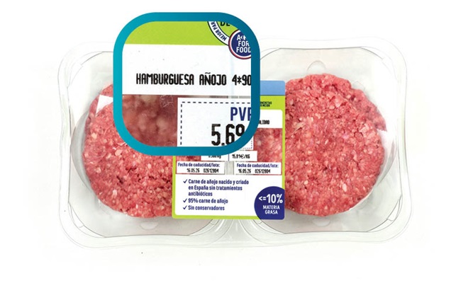 etiqueta de una hamburguesa fresca de vacuno