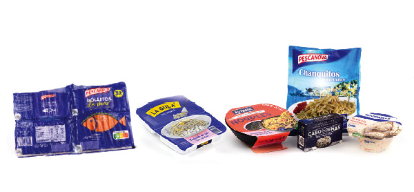 diferentes productos elaborados con surimi: palitos, gulas, chanquetes