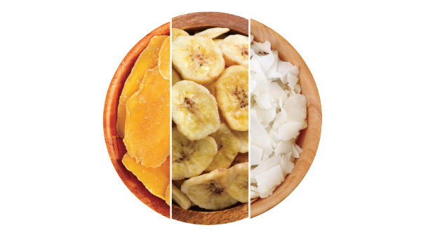 cuenco de frutas propicales deshidratadas