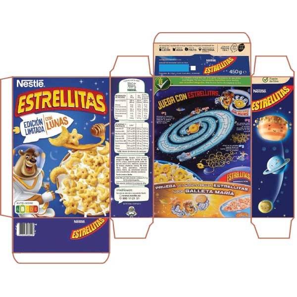 caja de cereales mostrando todas las caras