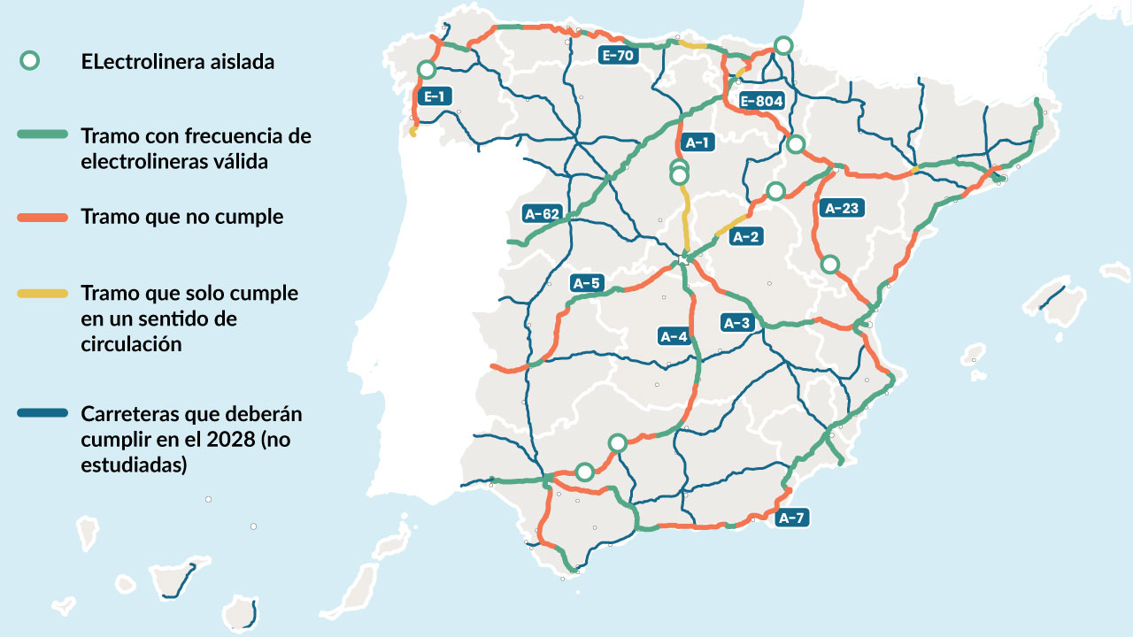 Mapa carga coche eléctrico en España