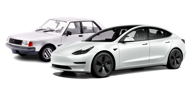 Tesla Model 3 y Renault 18 - tamaño de los coches más vendidos