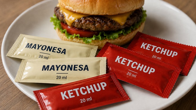 Sobres monodosis de ketchup y mayonesa