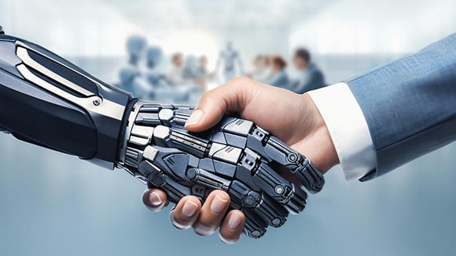 IA acuerdo: se dan la mano un robot y un humano