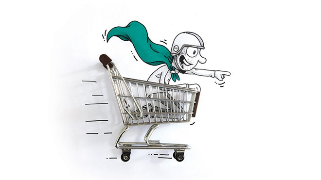 carrito supermercado con superheroe