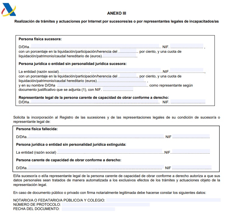 formulario registro de sucesores y representantes de menores y personas con discapacidad