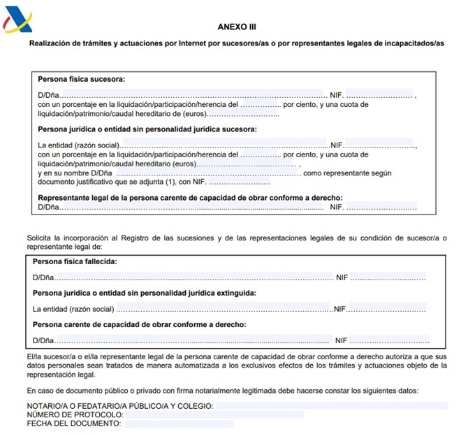 formulario registro de sucesores y representantes de menores y personas con discapacidad