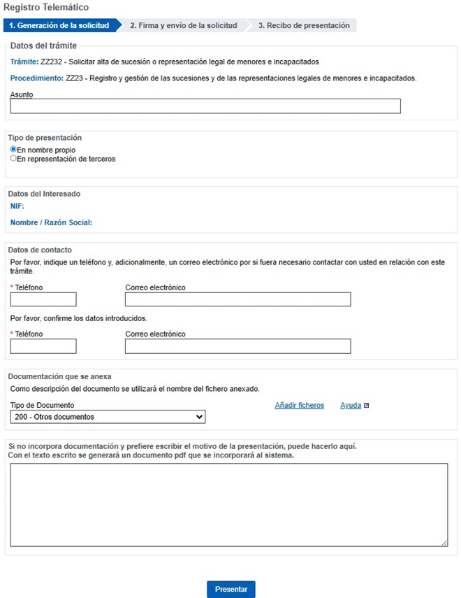Solicitud de alta en el Registro de Sucesiones y Representaciones Legales de Menores y Personas con Discapacidad