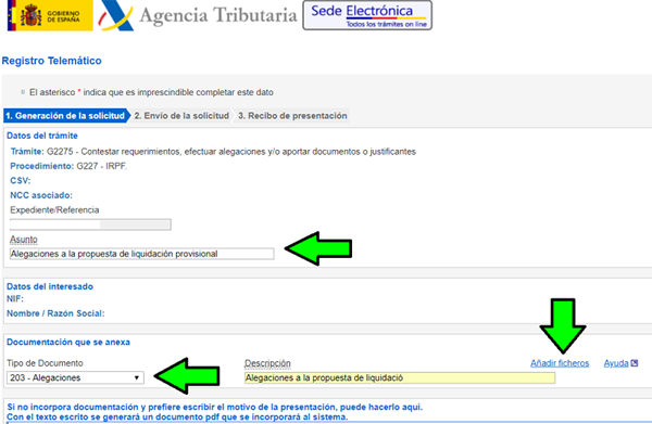 alegaciones declaración paralela de Hacienda