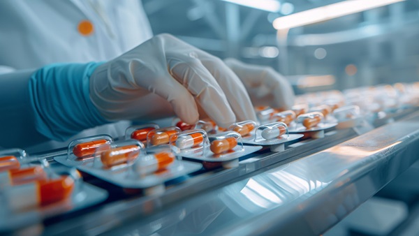 Cadena de producción en un laboratorio farmacéutico