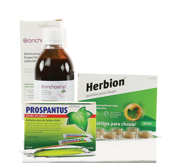 Bodegón de medicamentos naturales a base de plantas para la tos, de venta en farmacia y sin receta