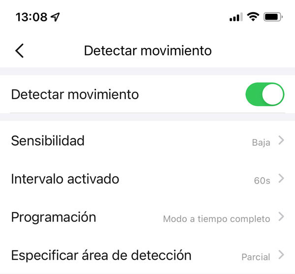 ajuste alarma movimiento