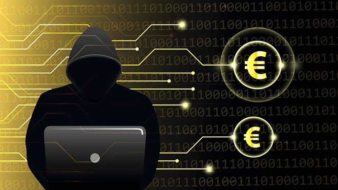 estafa recovery room - hacker con símbolos de euro