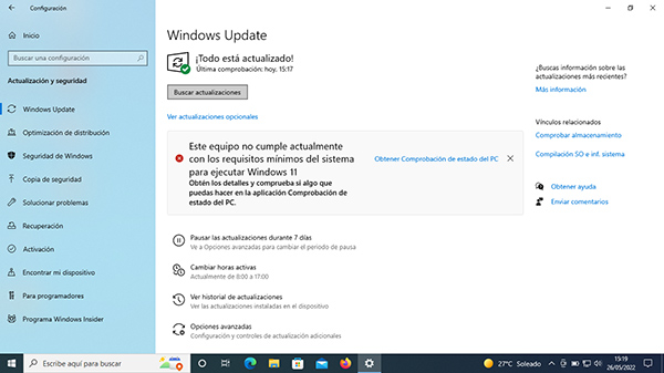 windows no es posible actualizarse
